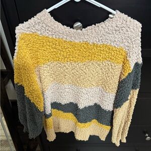 Listicle Textured Knit Sweater in Yellow, Cream, and Gray